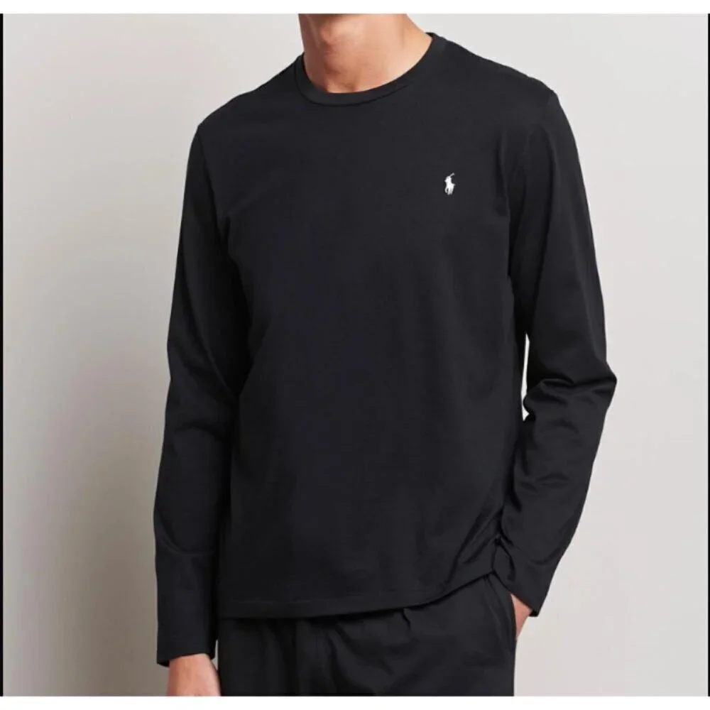 Ralph Lauren Shirt Mens Black Embroidered Logo Crew Neck Long Sleeve Size Small